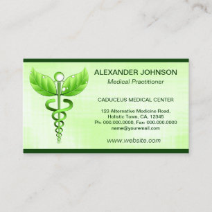 Green Caduceus Alternative Medicine Light Standard Business Card