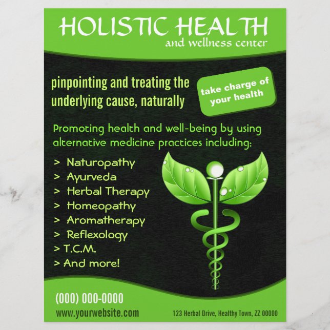 Green Caduceus Alternative Medicine Medical Flyer (Front)