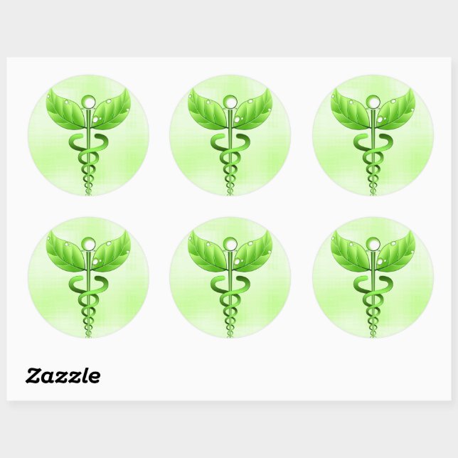 Green Caduceus Alternative Medicine Medical Symbol Classic Round Sticker (Sheet)