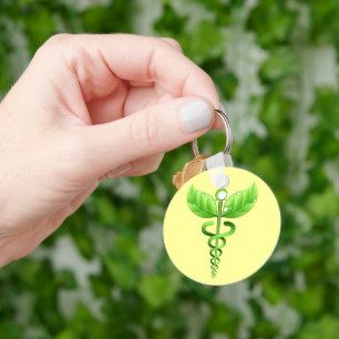 Green Caduceus Medical Alternative Medicine Yellow Keychain