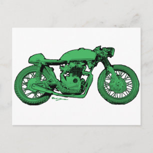 Green Cafe Racer Vintage Motorcycle Postcard