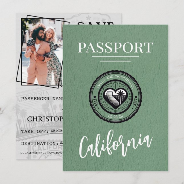 Green California Passport Save The Date (Front/Back)