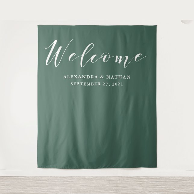 Green Calligraphy Backdrop | Photo Booth Prop Tapestry (Front)