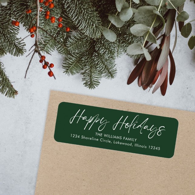Green Calligraphy Happy Holidays Return Adresse (Créateur téléchargé)
