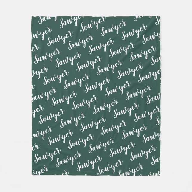 Green Calligraphy Personalized Repeat Name Fleece Blanket (Front)