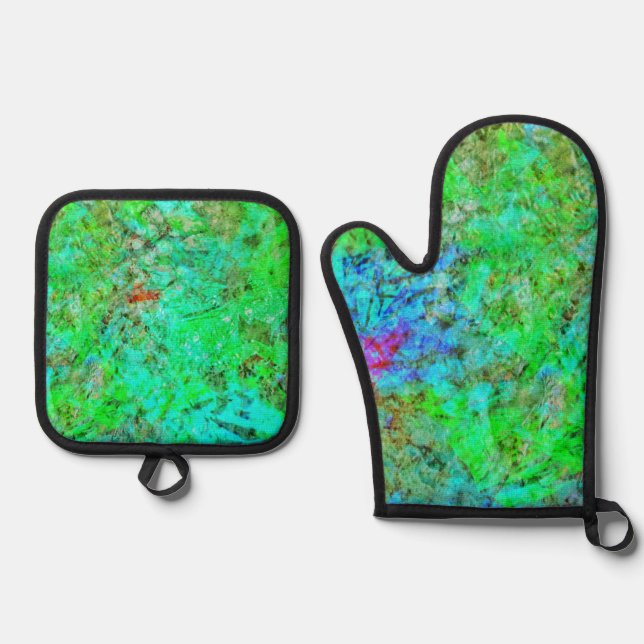 Green calming pot holder and oven mitt,Dazzling Oven Mitt & Pot Holder Set (Front)