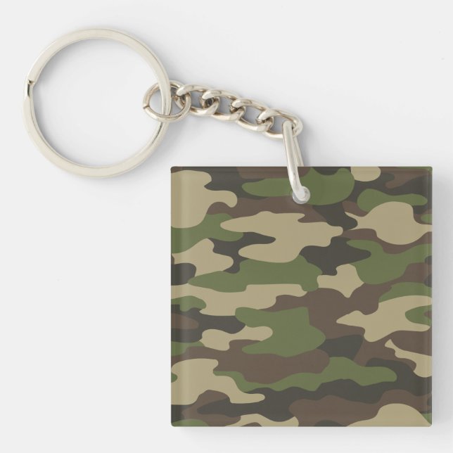 Green Camo Army Monogram Acrylic Keychain (Front)