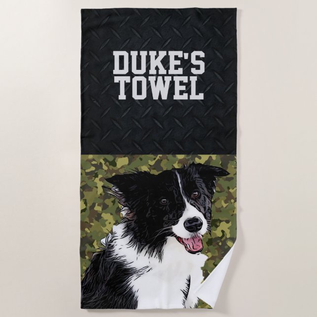 Green Camo Border Collie Animal Name Pet's  Beach Towel (Front)