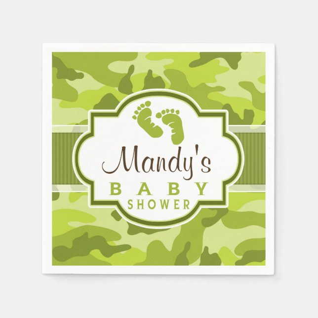 Green Camo, Camouflage Baby Shower Napkin (Front)