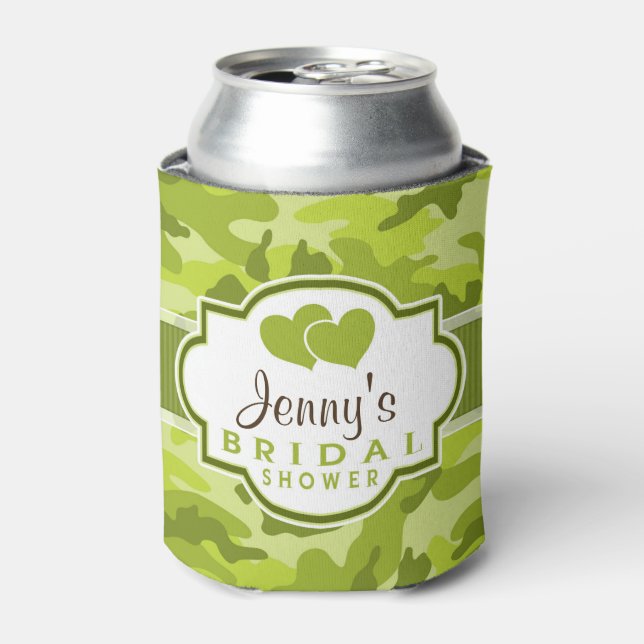Green Camo, Camouflage Bridal Shower Can Cooler (Can Front)