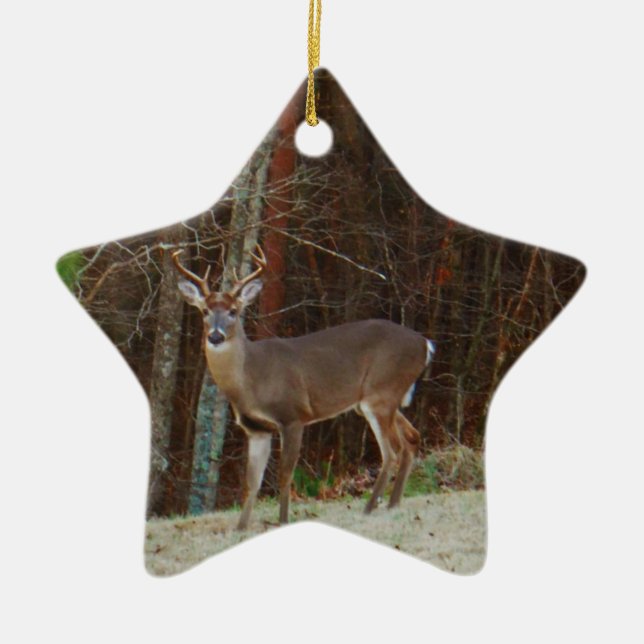 Green Camo, Camouflage Deer personalized Ceramic Ornament (Front)