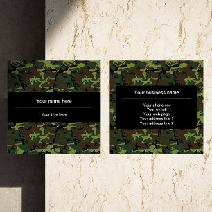 Green Camo, Camouflage, Military, Army Square Business Card
