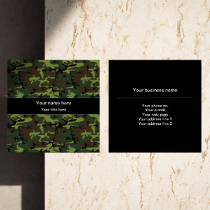 Green Camo, Camouflage, Military, Army Square Business Card