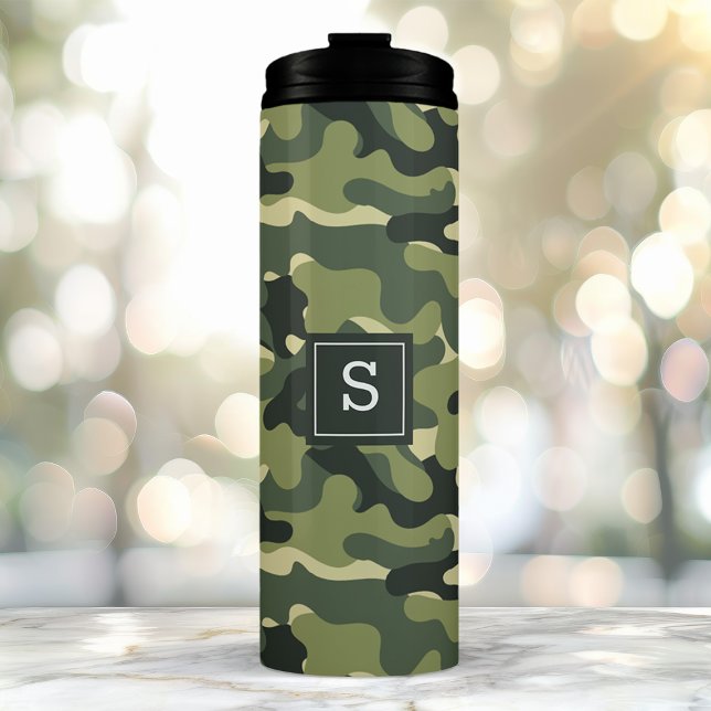 Green Camo Camouflage Outdoor Hunting Monogrammed Thermal Tumbler (Creator Uploaded)