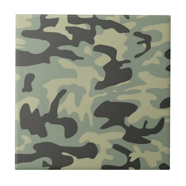 Green Camo Camouflage Pattern Tile (Front)
