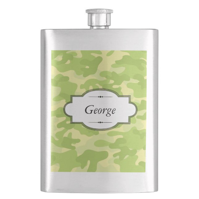 Green Camo Design Personalized Flask (Front)
