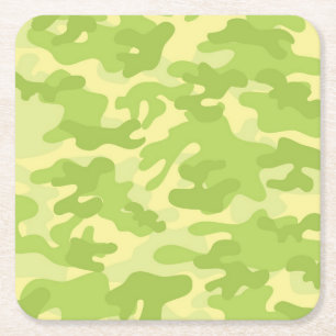 Green Camo Design Square Paper Coaster