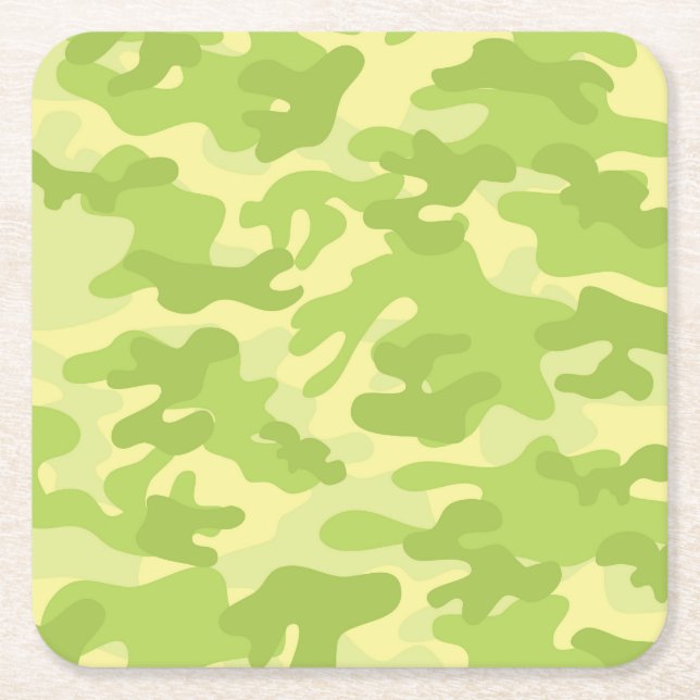 Green Camo Design Square Paper Coaster (Front)