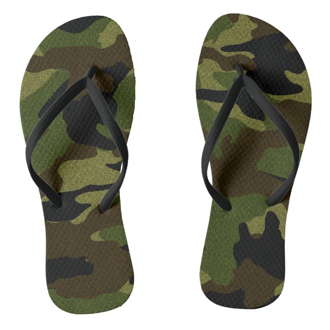 Green Camo Military Camouflage Pattern Flip Flops (Footbed)