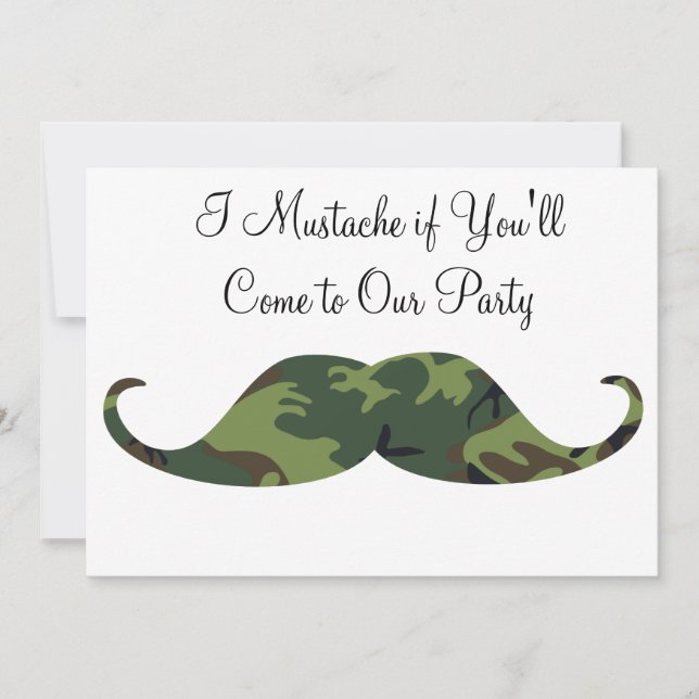 Green Camo Moustache - I Moustache if You'll Party Invitation (Front)
