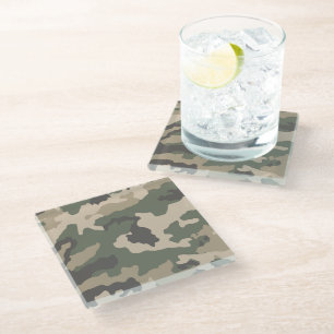 Green Camo Pattern Glass Coaster