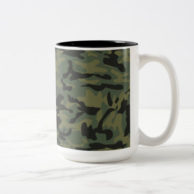 Green camo pattern Two-Tone coffee mug (Right)