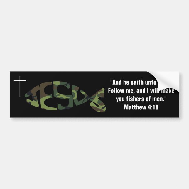 Green Camo Patterned JESUS Fish Icon Bumper Sticke Sticker (Front)