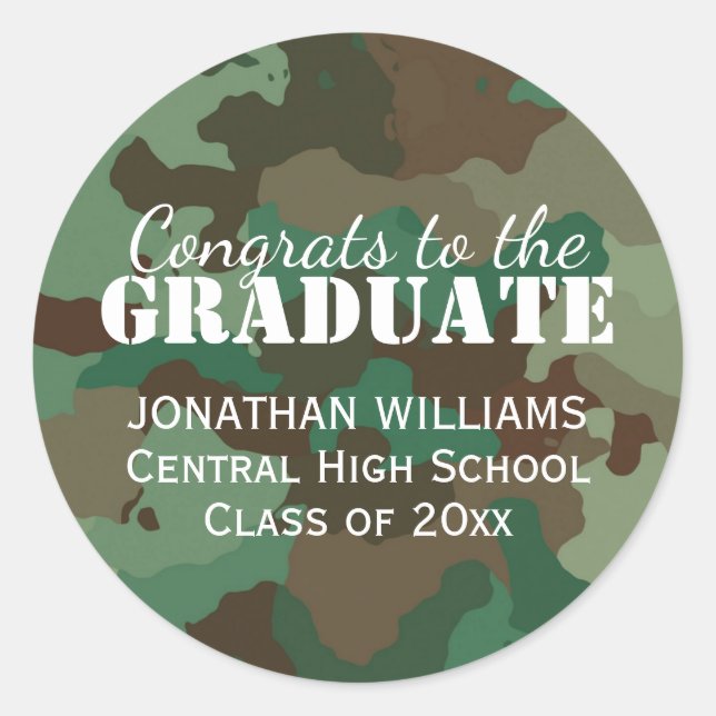 Green Camo Personalized Graduation Sticker (Front)