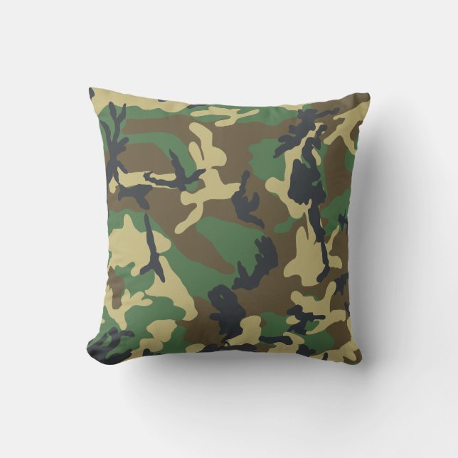 Green Camo Print Pattern Army Fatigue Throw Pillow (Front)
