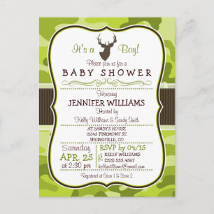 Green Camo with Buck; Boy Baby Shower Invitation Postcard