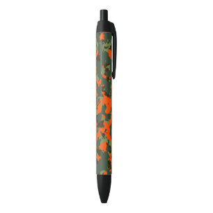 Green Camo with Safety Blaze Orange Black Ink Pen