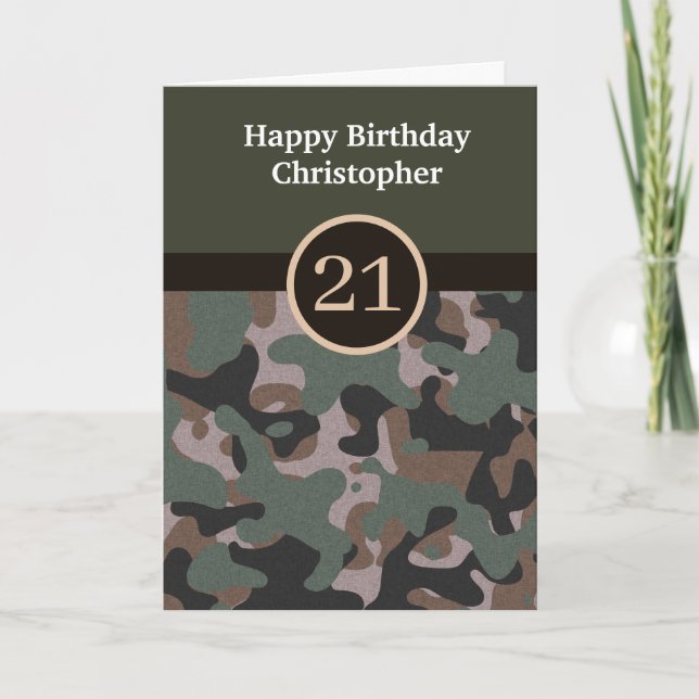Green Camouflage 21st Birthday Card (Front)