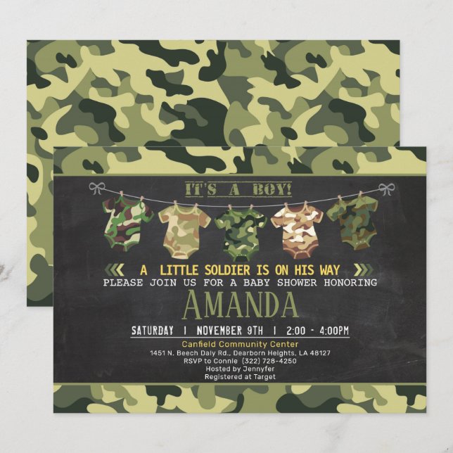 Green Camouflage baby shower invite (Front/Back)