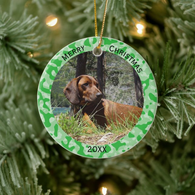 Green Camouflage Camo Ceramic Ornament (Tree)