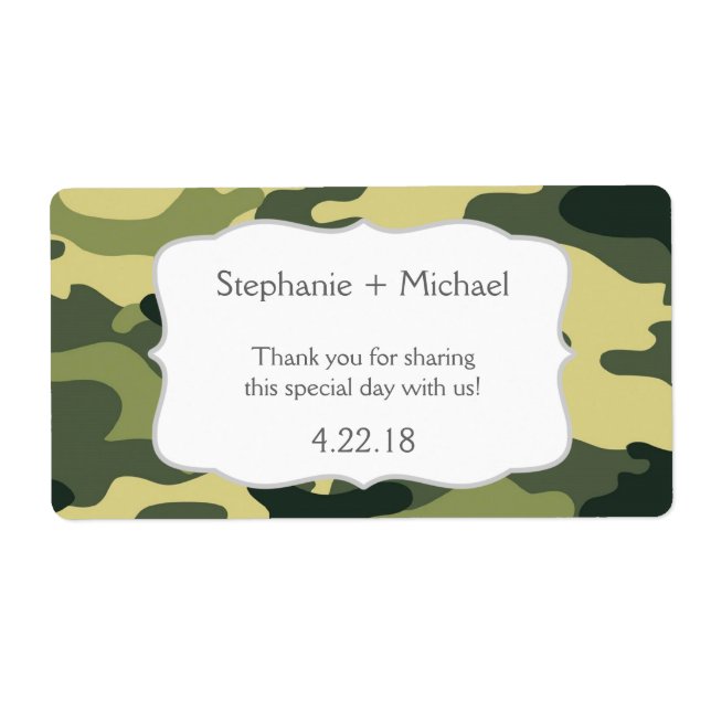 Green Camouflage Camo Water Bottle Favour (Front)