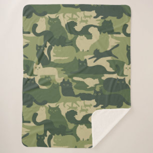 Green Camouflage Cats Pattern Cool Kitty Cats Camo Sherpa Blanket