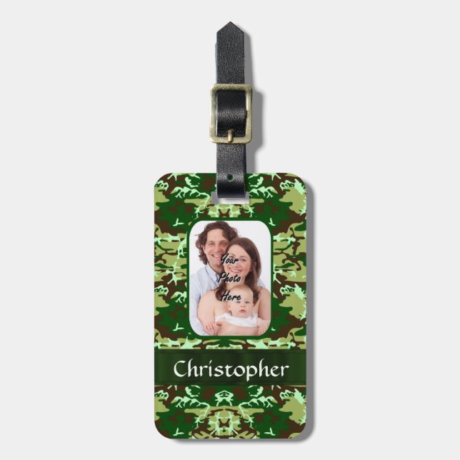 Green camouflage luggage tag (Front Vertical)