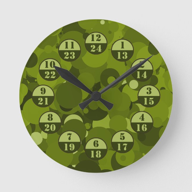 Green Camouflage Military Time Round Clock (Front)