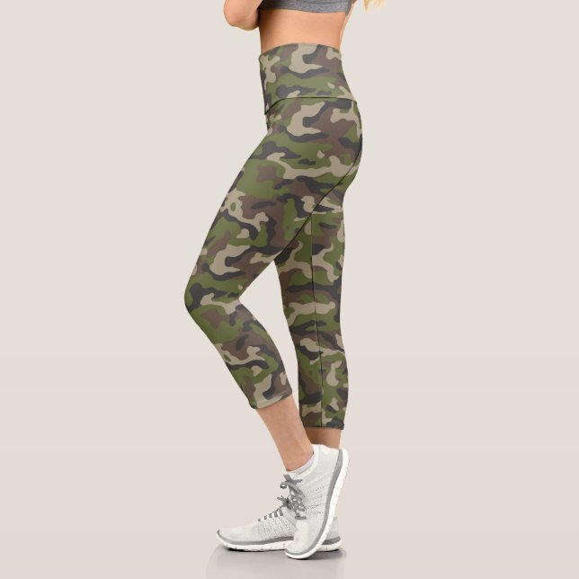 Green Camouflage Pattern Capri Leggings (Left)