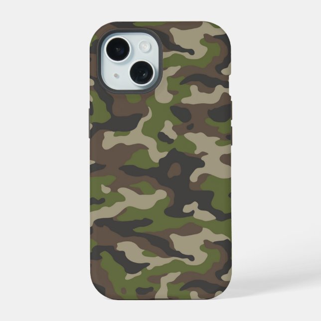 Green Camouflage Pattern iPhone 15 Case (Back)