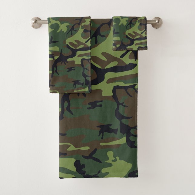 Green Camouflage Pattern, Military Pattern, Army Bath Towel Set (Insitu)