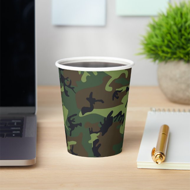 Green Camouflage Pattern, Military Pattern, Army Paper Cups (Insitu)