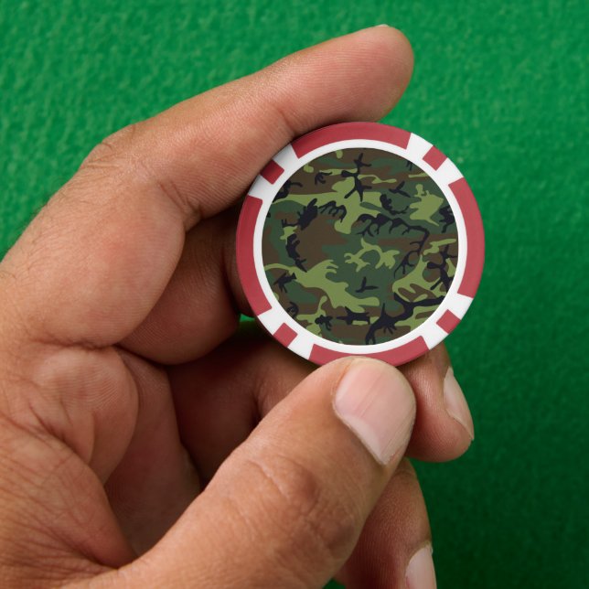 Green Camouflage Pattern, Military Pattern, Army Poker Chips (Hand)