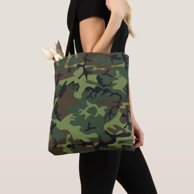 Green Camouflage Pattern, Military Pattern, Army Tote Bag (Close Up)