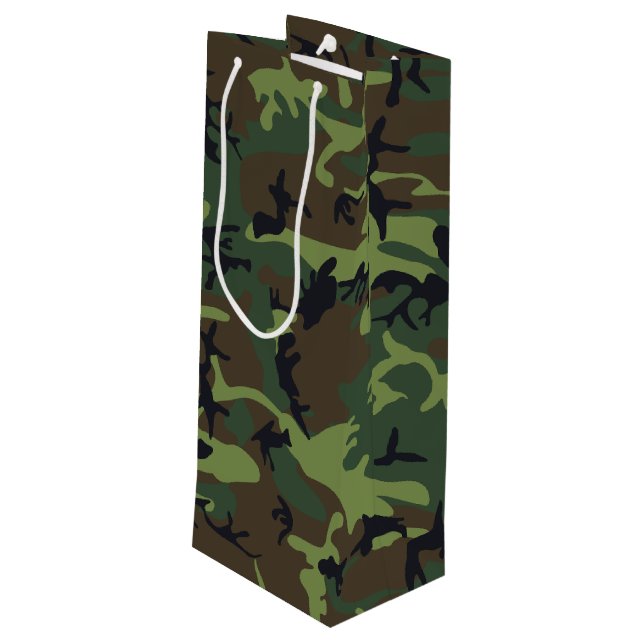 Green Camouflage Pattern, Military Pattern, Army Wine Gift Bag (Back Angled)