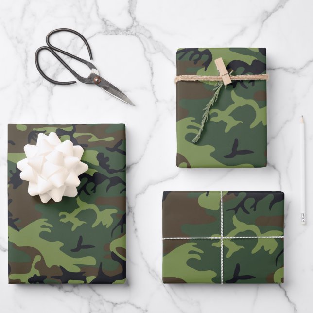 Green Camouflage Pattern, Military Pattern, Army Wrapping Paper Sheet (Front)