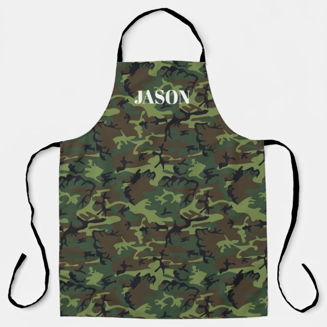 Green Camouflage Pattern Personalized Apron (Front)