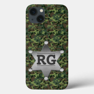 Green Camouflage Pattern Sheriff Badge Monogram iPhone 13 Case