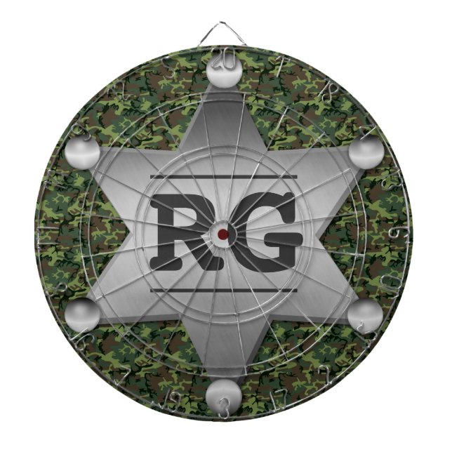 Green Camouflage Pattern Sheriff Badge Monogram Dartboard (Front)