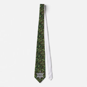 Green Camouflage Pattern Sheriff Badge Monogram Tie